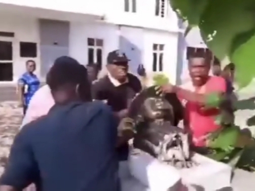 WATCH: Rivers State On Fire As Angry Residents Destroy Wike's Statue