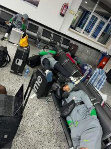 AFCON Qualifier: Pictures, Video Of How Super Eagles Players Stranded, Spent The Night In Libya Airport